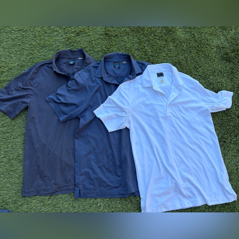 Greg Norman Collection Polo Shirts - White, Navy, and Dark Blue